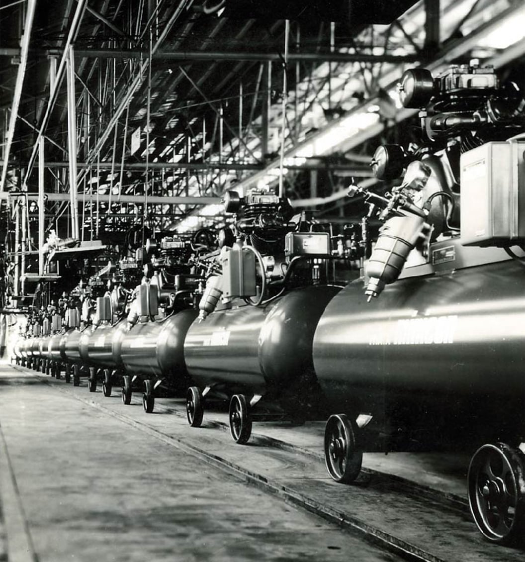 Assembly line for air compressors